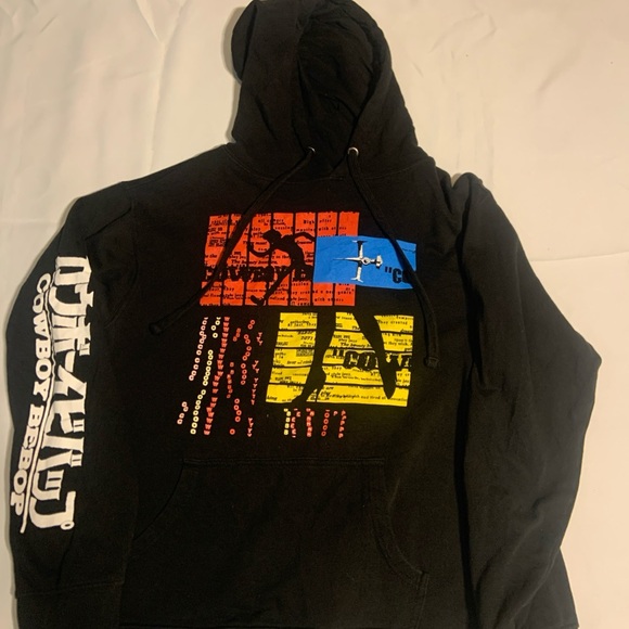 Supreme Other - Anime Cowoy Bebop Black Hoodie with Red, Blue, and Yellow Graphics